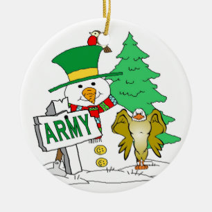 Army Snowman Christmas Ceramic Ornament