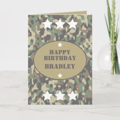 Army Solder Camo Camouflage Print Birthday Card