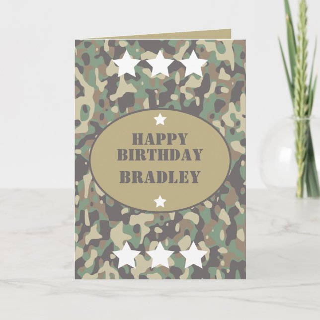 Army Solder Camo Camouflage Print Birthday Card (Front)