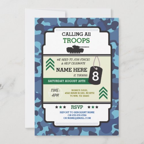 ARMY SOLDIER TROOPS TANK GUN INVITE BIRTHDAY PARTY