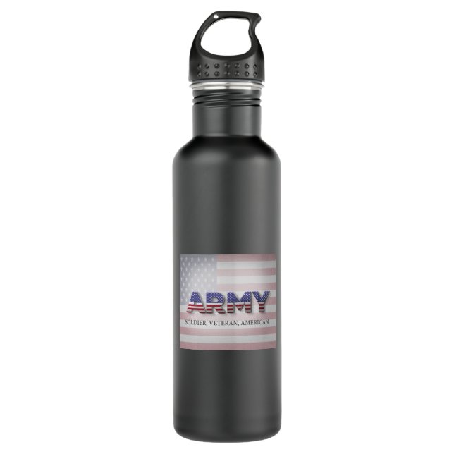 Army “Soldier, Veteran, American” Stainless Steel Water Bottle (Front)