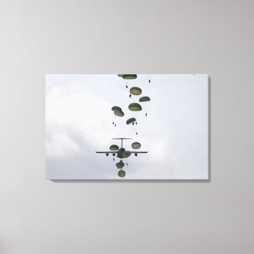 Army Soldiers jump out of a C_17 Globemaster II Canvas Print