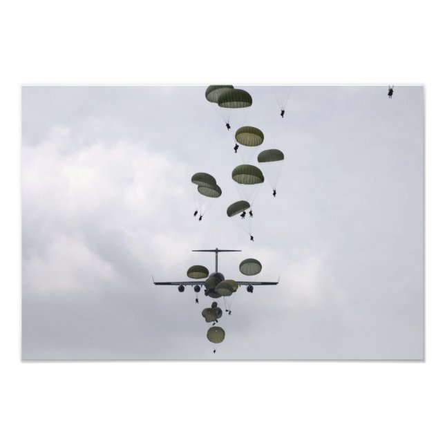 Army Soldiers jump out of a C-17 Globemaster II Photo Print (Front)