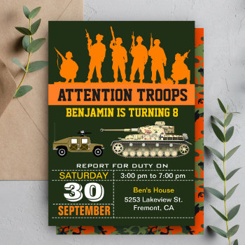 Army Soldiers Military Camo Birthday Invitation by ShabzDesigns at Zazzle