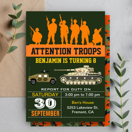 Army Soldiers Military Camo Birthday Invitation