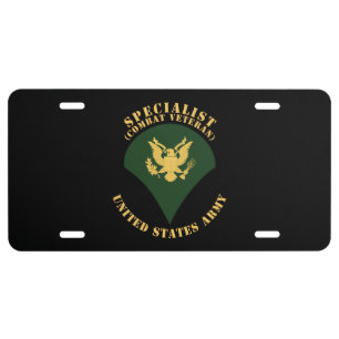 Army - Specialist - SP4 - Combat Veteran - Flat License Plate