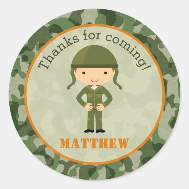 Army Stickers - Military Boy Birthday Party Favor (Front)