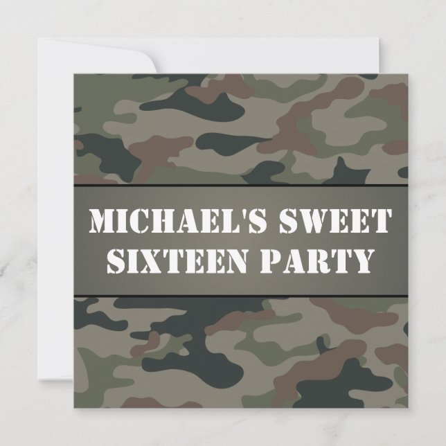 Army Style Sweet 16 Birthday Party Invitation (Front)