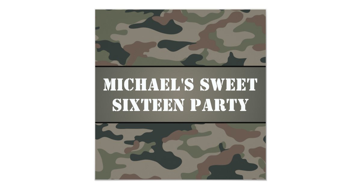 Army Style Sweet 16 Birthday Party Invitation Zazzle Com