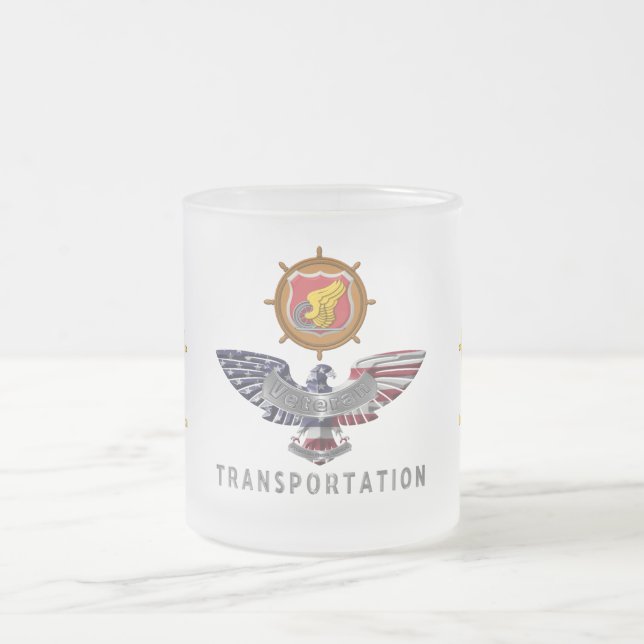 Army Transportation Corps Veteran Customized Eagle Frosted Glass Coffee Mug (Center)