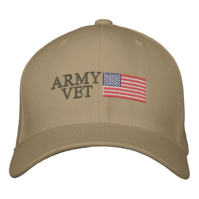 Army Vet with American Flag Embroidered Baseball Hat (Front)
