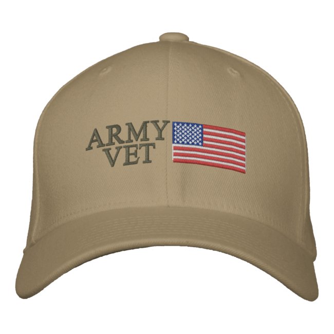 Army Vet with American Flag Embroidered Baseball Hat