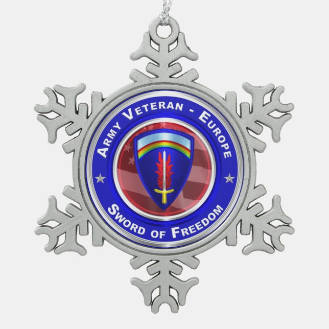 Army Veteran-Europe Keepsake Christmas Snowflake Pewter Christmas Ornament (Front)