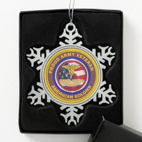 Army Veteran Medical Service Corps Christmas Snowflake Pewter Christmas Ornament