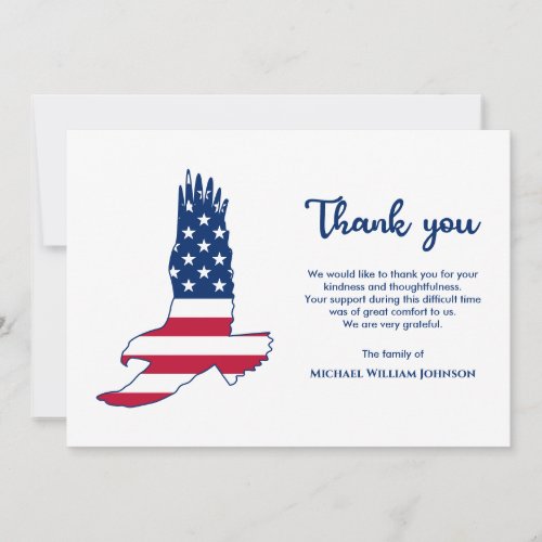 Army Veteran Military Funeral Eagle American Flag Thank You Card