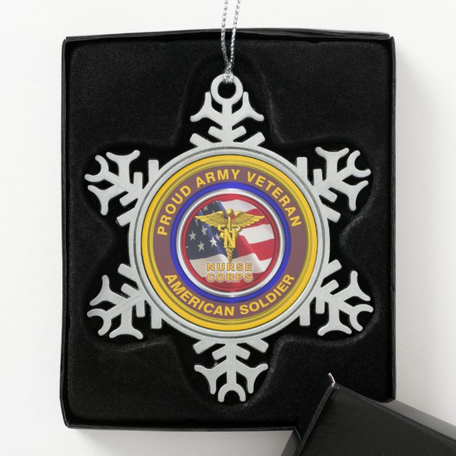 Army Veteran Nurse Christmas Snowflake Pewter Christmas Ornament (Box)