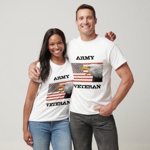 Army Veteran with Flag and Eagle  T_Shirt