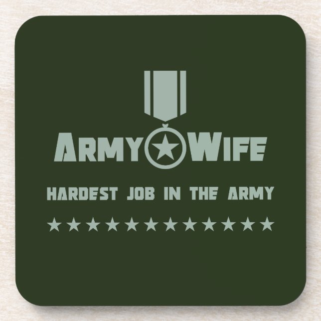 Army Wife Proud Military Service Star Medal Beverage Coaster (Front)