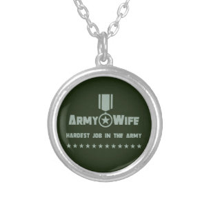 Army Wife Proud Military Service Star Medal Silver Plated Necklace
