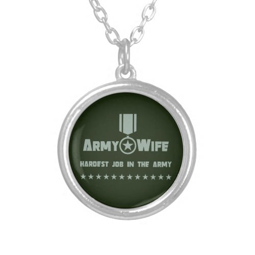 Army Wife Proud Military Service Star Medal Silver Plated Necklace