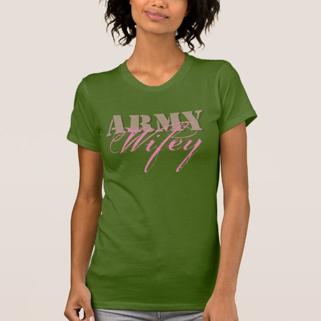 Army Wifey Women's Tan, Green and Pink T-Shirt (Front)