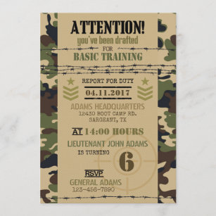 12 x Boys Army Birthday Party Invitations Soldier Calling TroopsH0223 