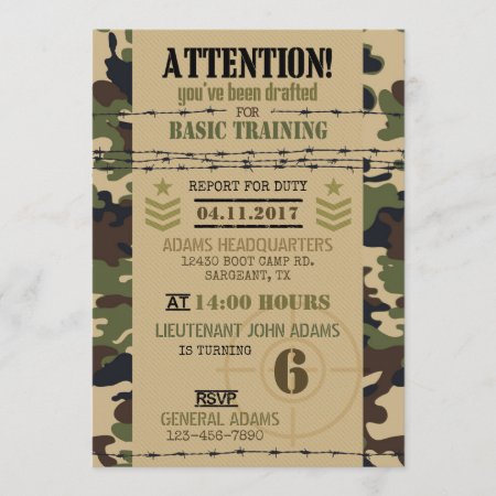 Army Woodland Camouflage Military Birthday Invitation