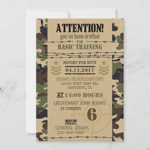 Army Woodland Camouflage Military Birthday Invitation