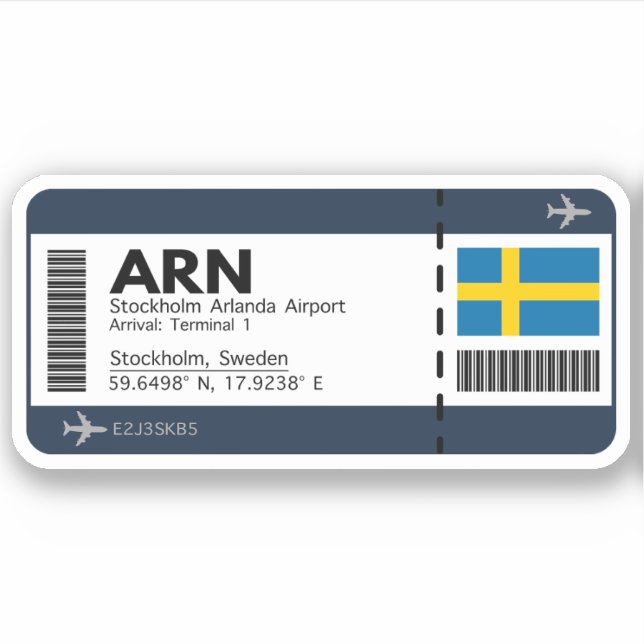 ARN Stockholm Boarding Pass - Sweden Travel Sticker (Front)