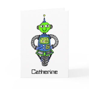 Arnie robot, blue and green card