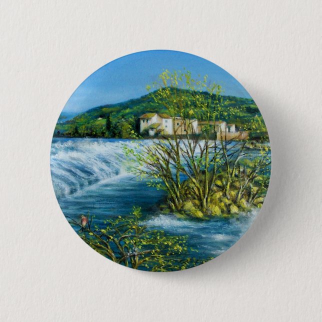 ARNO RIVER AT ROVEZZANO Florence Tuscany Landscape Button (Front)