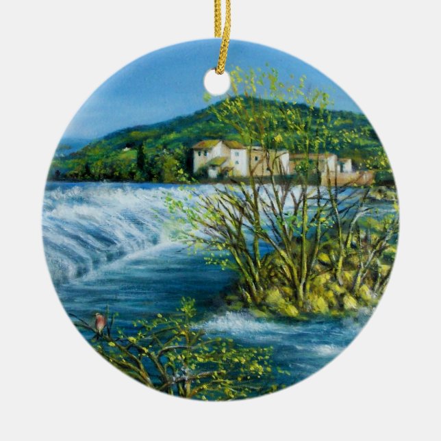 ARNO RIVER AT ROVEZZANO Florence Tuscany Landscape Ceramic Ornament (Front)