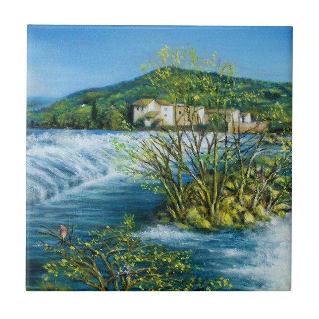 ARNO RIVER AT ROVEZZANO Florence Tuscany Landscape Ceramic Tile (Front)