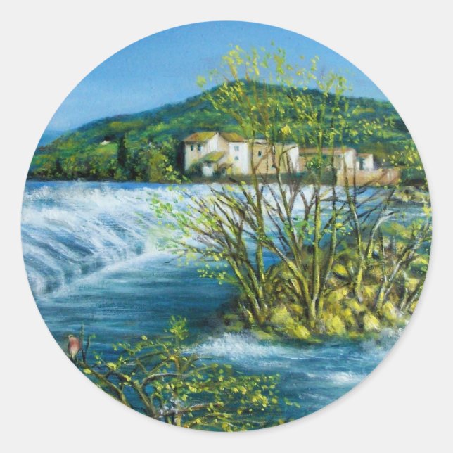 ARNO RIVER AT ROVEZZANO Florence Tuscany Landscape Classic Round Sticker (Front)