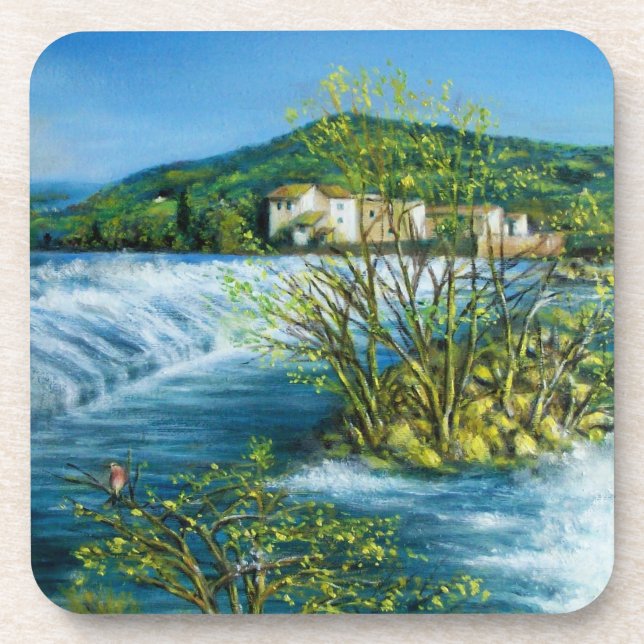ARNO RIVER AT ROVEZZANO Florence Tuscany Landscape Drink Coaster (Front)