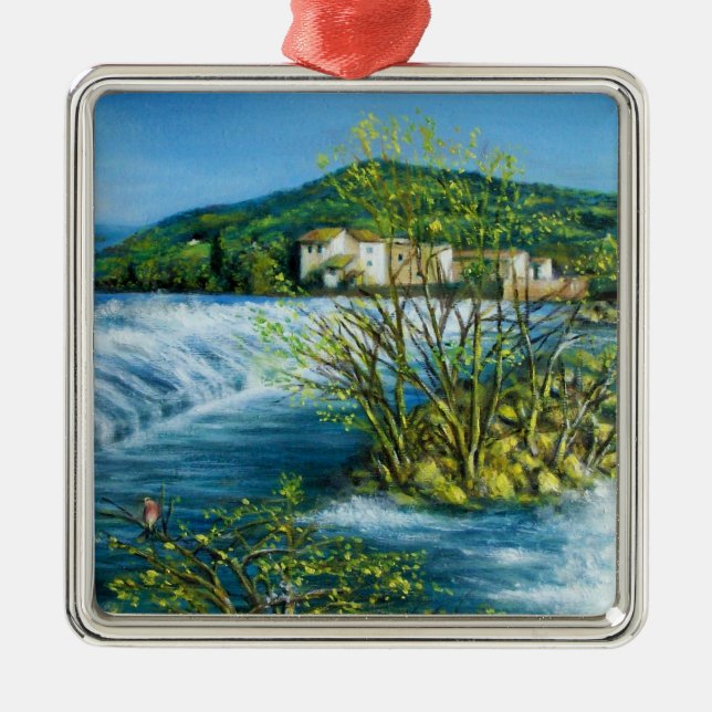 ARNO RIVER AT ROVEZZANO Florence Tuscany Landscape Metal Ornament (Front)