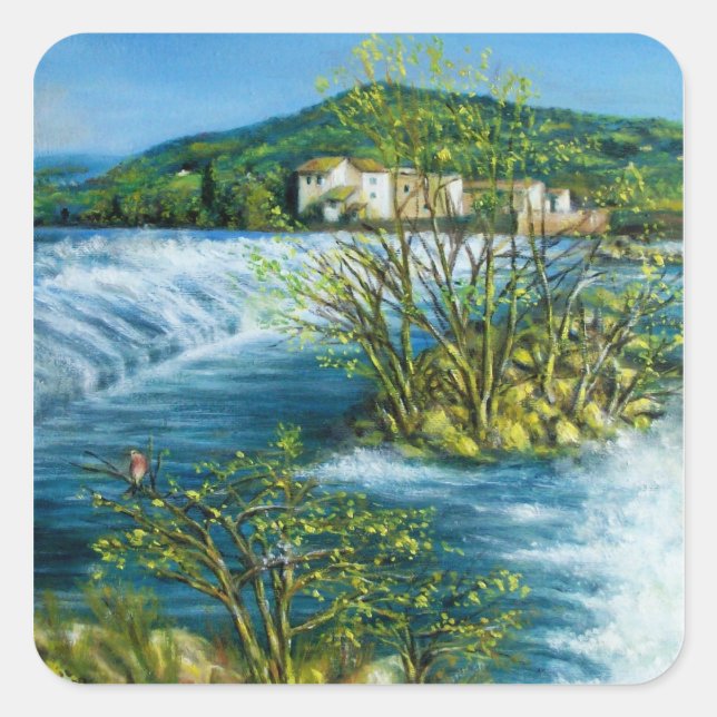 ARNO RIVER AT ROVEZZANO Florence Tuscany Landscape Square Sticker (Front)
