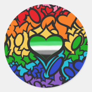 Aro Heart 8-Sripe Rainbow Pride Squiggle Classic Round Sticker