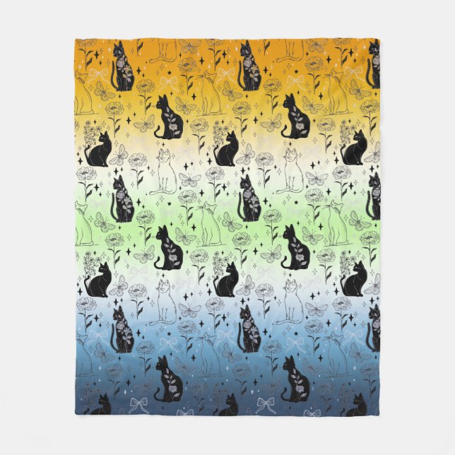 AroAce Agender Pride Black Cat - Mystical Witchy Fleece Blanket (Front)