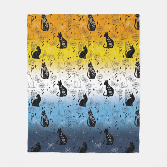 AroAce Agender Pride Black Cat - Mystical Witchy Fleece Blanket (Front)