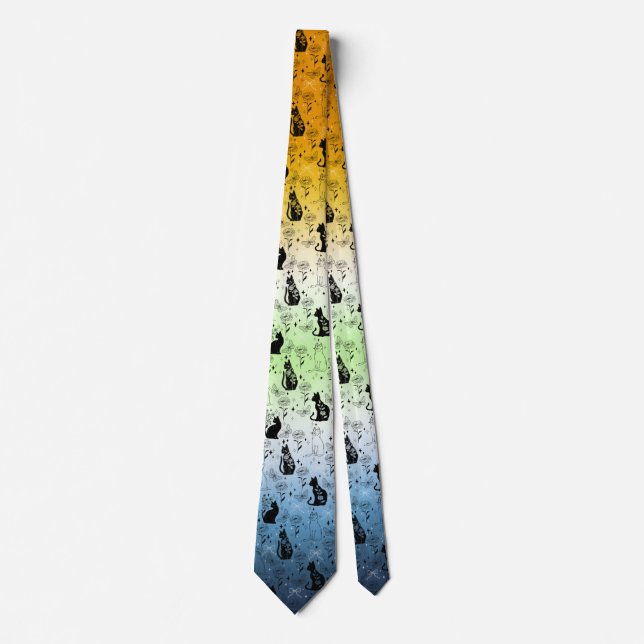 AroAce Agender Pride Black Cat - Mystical Witchy Neck Tie (Front)