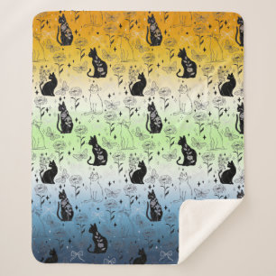 AroAce Agender Pride Black Cat - Mystical Witchy Sherpa Blanket
