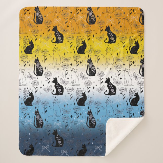 AroAce Agender Pride Black Cat - Mystical Witchy Sherpa Blanket (Front)