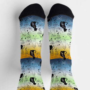 AroAce Agender Pride Black Cat - Mystical Witchy Socks