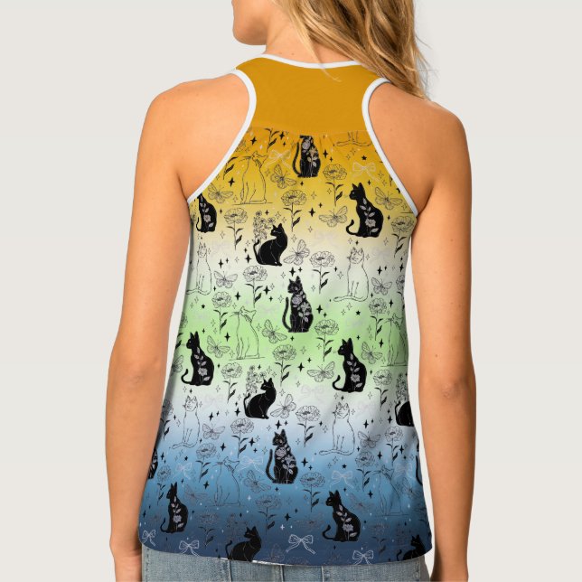 AroAce Agender Pride Black Cat - Mystical Witchy Tank Top (Back)