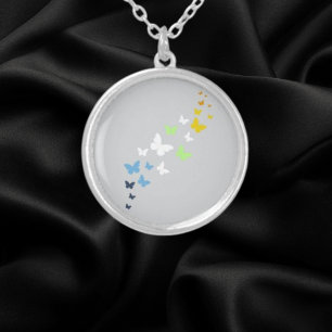 AroAce Agender Pride Butterfly Trail  Silver Plated Necklace