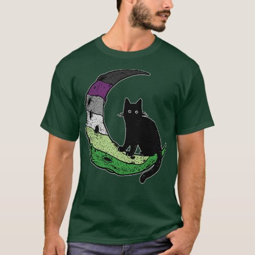 Aroace Cat Moon LGBT Asexual Aromantic Pride Flag T_Shirt