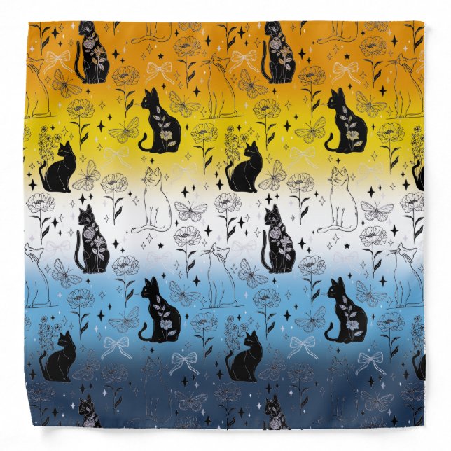 AroAce Pride Black Cat - Mystical Witchy Bandana (Front)