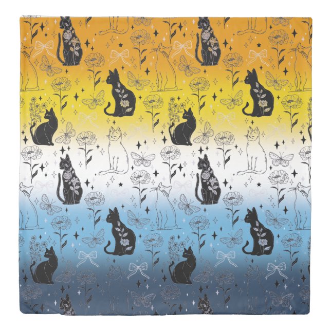 AroAce Pride Black Cat - Mystical Witchy Duvet Cover (Front)