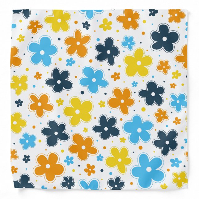 AroAce Pride Flowers Doodle Orange Yellow Blue Bandana (Front)